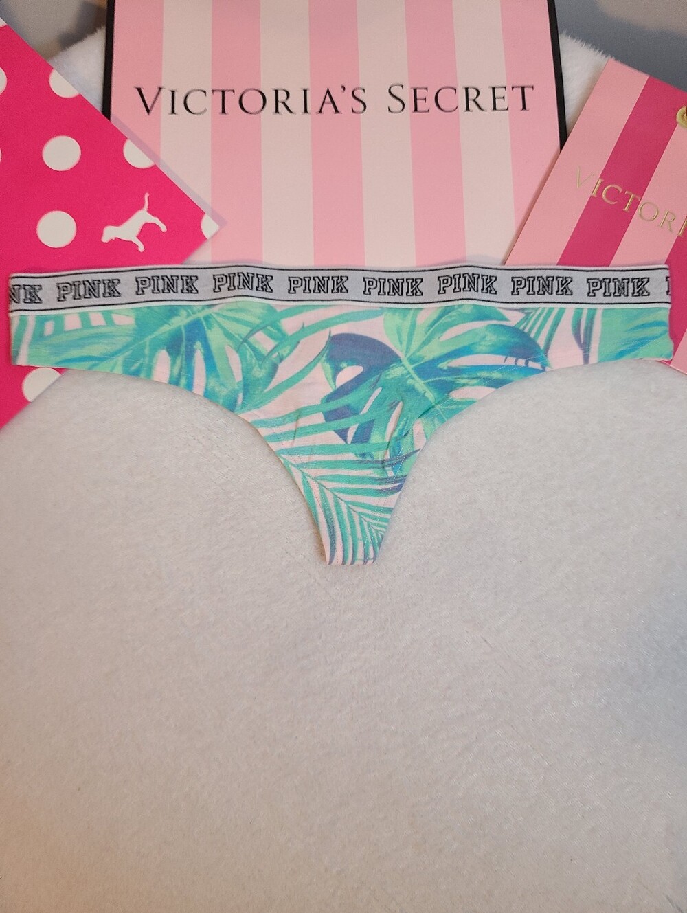 NWT Retired VS PINK Logo Band Cotton Tropical Extra Low Rise Thong Size M